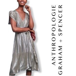 Anthropologie size s silver iridescent wrap party dress graham + spencer